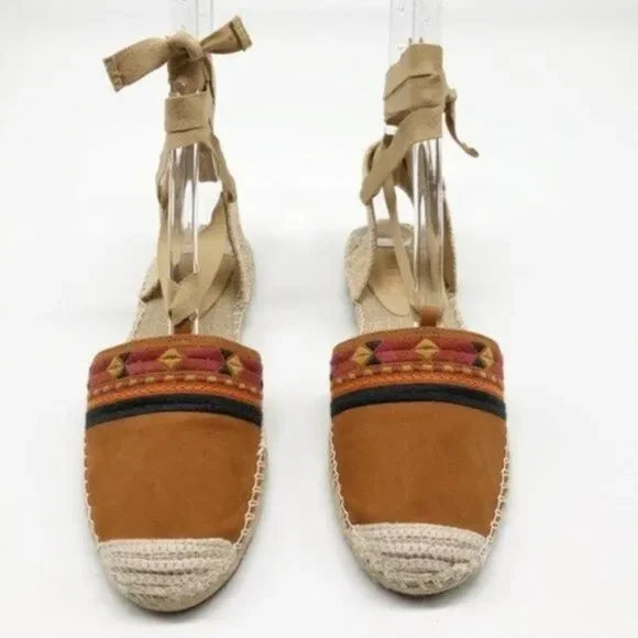 SCHUTZ Suede Lace Up Embroidered Espadrille Flats - Picture 3 of 7